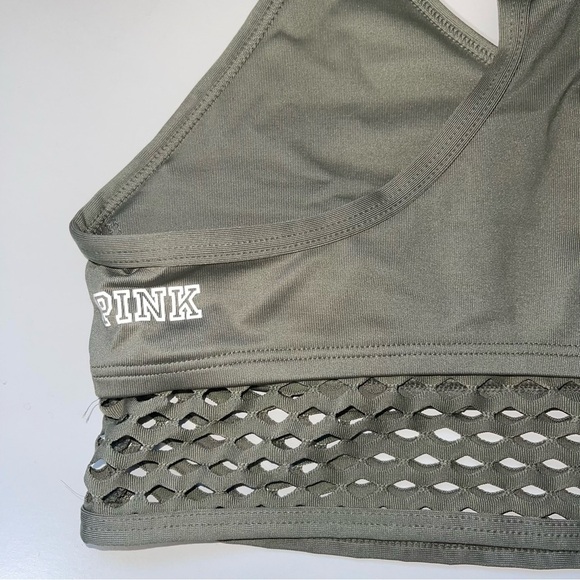 PINK Victoria’s Secret Ultimate Olive Green Mesh Racerback Sports Bra Medium - Picture 6 of 9